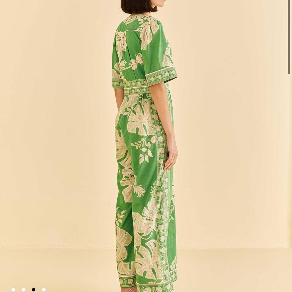 NWT Farm Rio Lace Monstera Wide Leg Jumpsuit White Green (size small)